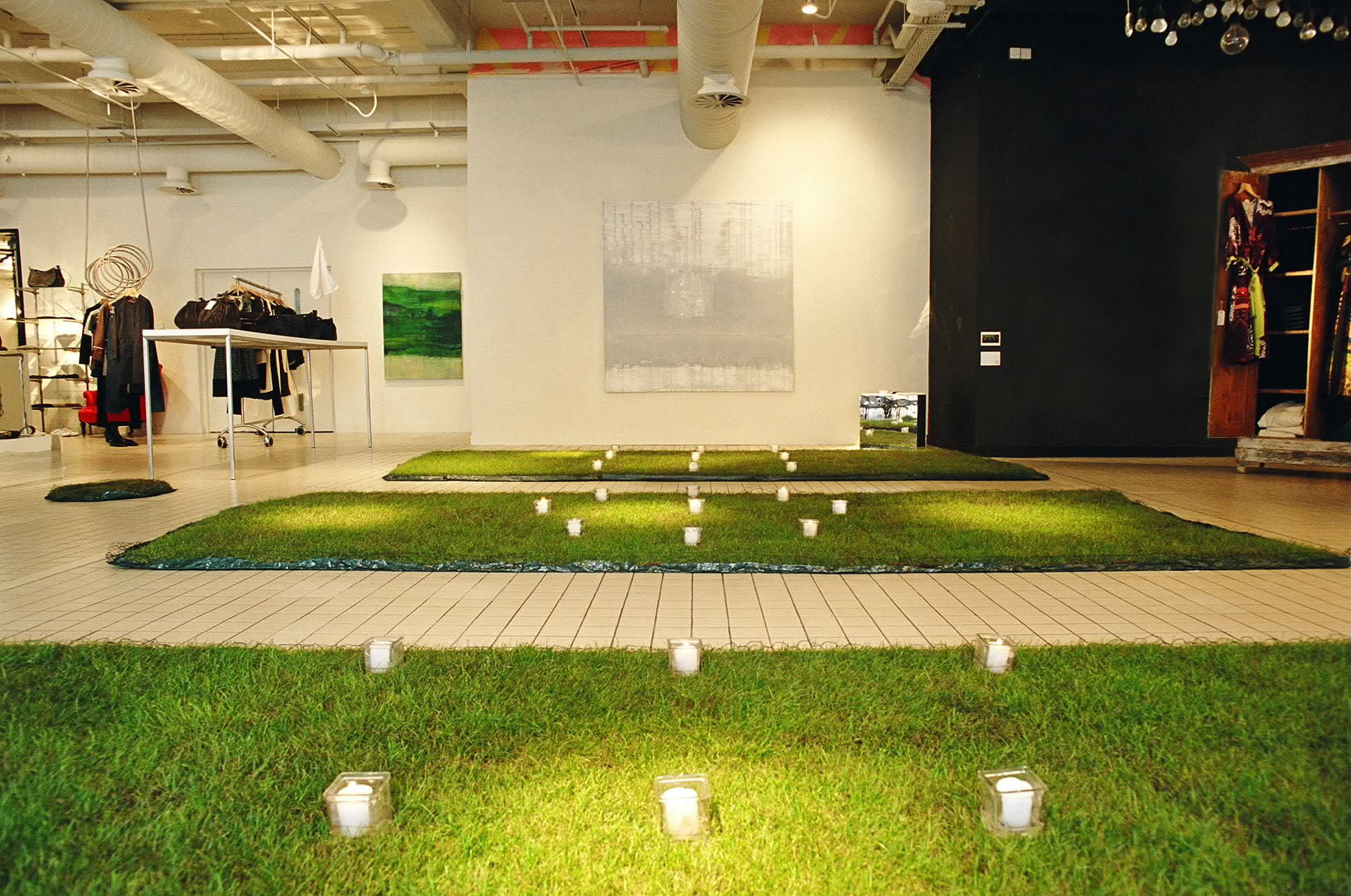 'A Pious Garden' 2006<br><br>Art Project Space at theshopatbluebird, London, Site specific installation, Turf, Candles