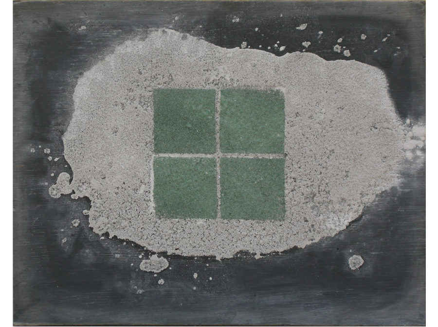 Evergreen by the River Thames 1 - 2013 - Oil & Ash on board - 24cms x 31cms